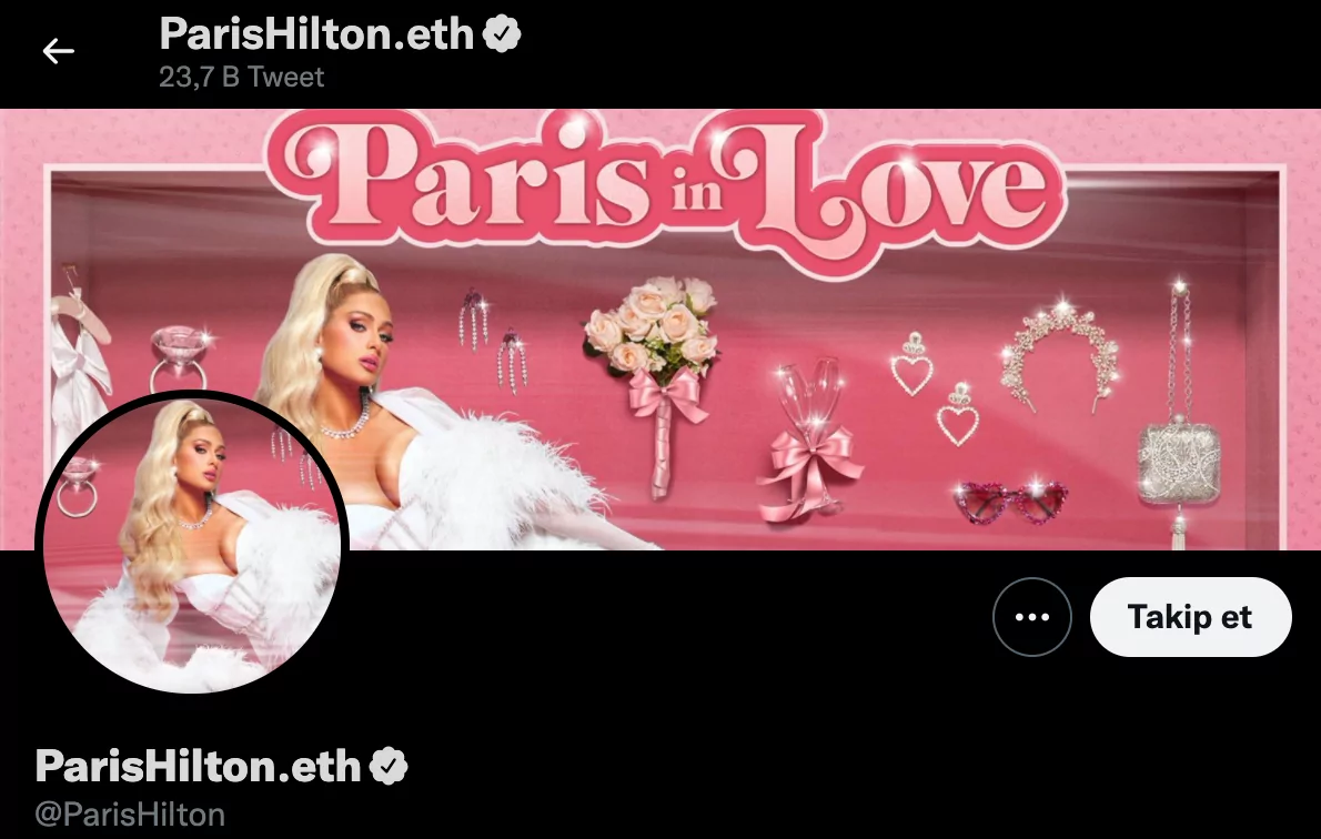 paris hilton'un .eth uzantılı twitter hesabı ekran resmi 2021 12 31 13.13.30