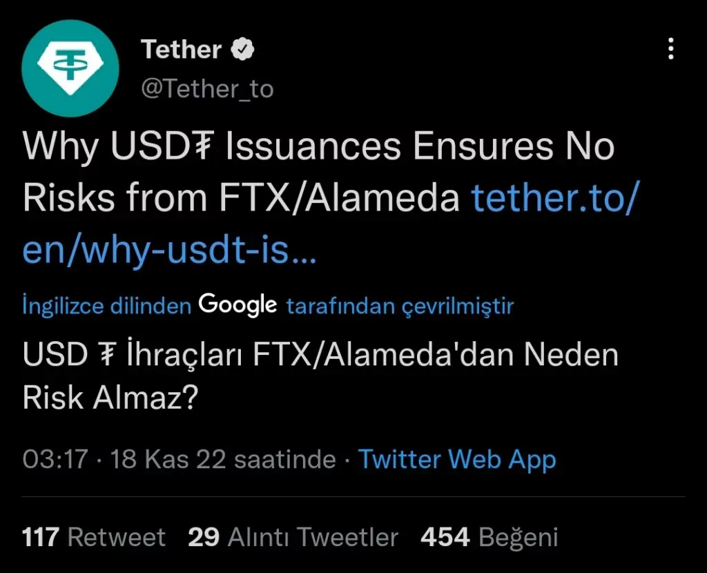 Tether (USDT)'den Yatırımcıların Yüzünü Güldüren Açıklama IMG 20221121 145608