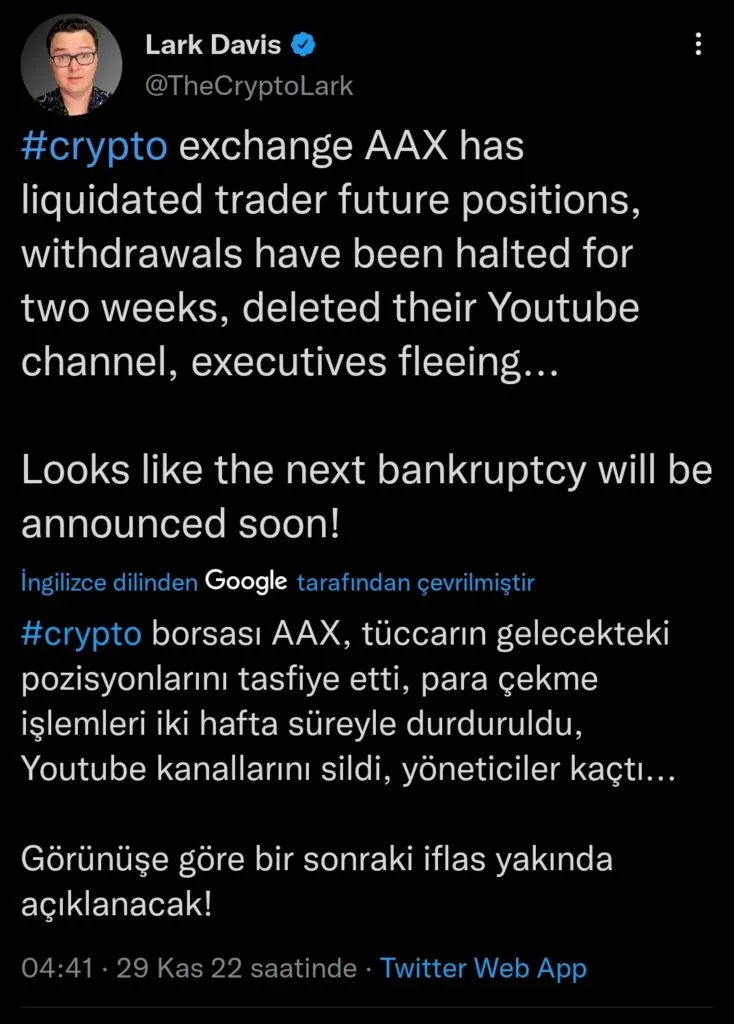 Lark Davis Hangi Bitcoin Borsasından İflas Beklentisinde? IMG 20221129 200659