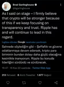 ripple'nin ceo'su ftx krizini değerlendirdi ripplenin ceosu ftx krizini degerlendirdi