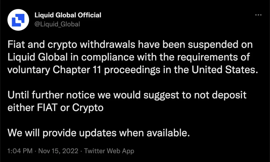Kriz Büyüyor mu? Liquid Global, Para Çekme İşlemlerini Durdurdu! Screen Shot 2022 11 16 at 11.56.51