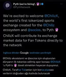  pyth network, chilizx ile ortaklık kurdu!